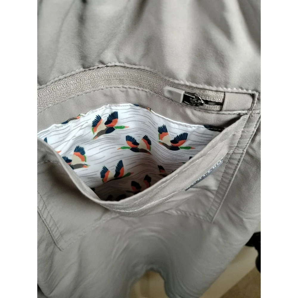 BURLEBO Mens XXL Everyday Shorts Khaki Flying Mallard Duck Pockets Performance